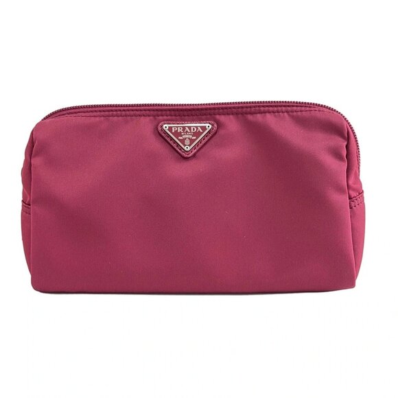 PRADA - Bordeaux Nylon Leather Pouch 217-081825 - Picture 1 of 5